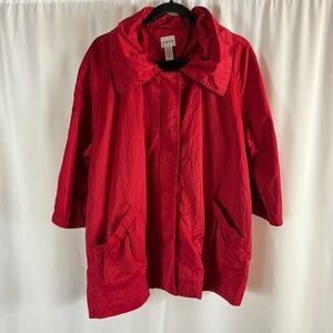 Chico's Red Windbreaker  Bold Red Utility Jacket adjustable waist Sz:3